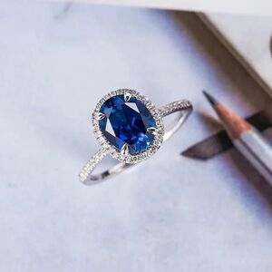 💎A111💎 BEAUTIFUL STERLING SILVER BLUE SAPPHIRE DIAMOND RING